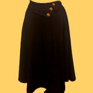 Vintage Inspired High-Waisted Midi Skirt -Black with Brown Button Detail